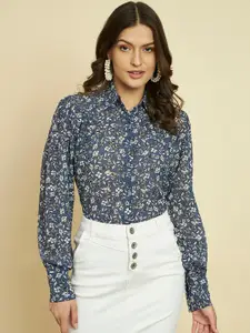 Trend Arrest Floral Printed Puff Sleeves Classic Fit Casual Shirt