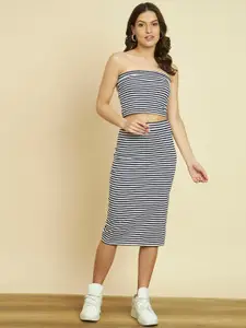 Trend Arrest Striped Pure Cotton Top With Skirt