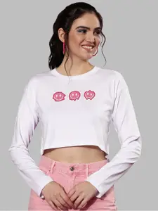 JUNEBERRY White Print Cotton Crop Top