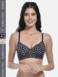 StyFun Pack Of 2 Polka Dots Printed Full Coverage Lightly Padded All Day Comfort Bra