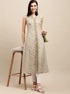 all about you Green & Red Ethnic Motifs Crepe Straight Kurta
