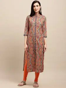 all about you Orange Yellow & Maroon Abstract Printed Crepe Straight Kurta