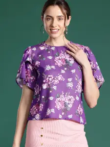 DressBerry Floral Print Flutter Sleeves Top