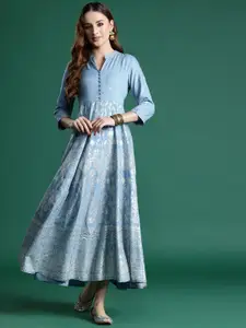 Sangria Foil Print Maxi Ethnic Dress