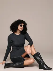 The Roadster Lifestyle Co. Side Zipper Ribbed Acrylic Sweater Dress