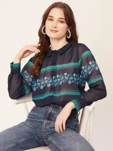 Moomaya Classic Floral Printed Sheer Casual Shirt
