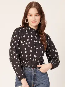 Moomaya Classic Conversational Printed Band Collar Cotton Casual Shirt