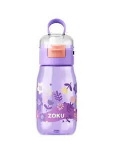 ZOKU Kids Purple Flower Printed Flip Gulp Plastic Water Bottle