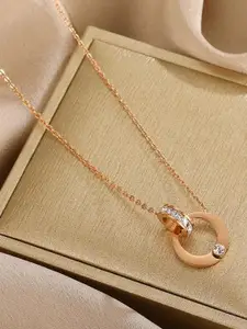 MYKI Rose Gold-Plated CZ-Studded Pendant With Chain