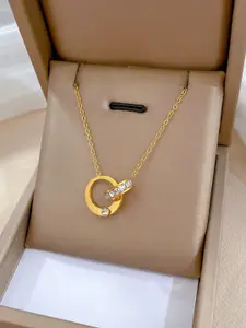 MYKI Gold-Plated CZ-Studded Pendant With Chain