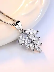 MYKI Silver-Plated Chain With CZ-Studded Leaf Design Pendant