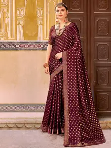 Saree mall Purple & Gold-Toned Ethnic Motifs Printed Zari Sarees