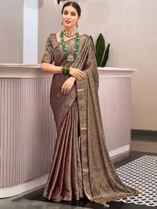 Saree mall Burgundy & Gold-Toned Woven Design Zari Pure Silk Banarasi Sarees