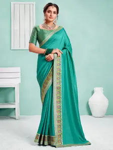 Saree mall Sea Green & Red Woven Design Zari Sarees