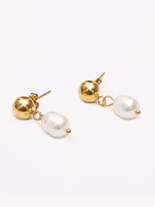 PALMONAS Gold-Plated Stainless Steel Contemporary Drop Earrings