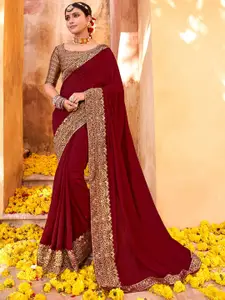 Saree mall  Maroon & Gold Toned Zari Silk Blend Sarees