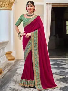 Saree mall Pink & Green Zari Silk Blend Sarees