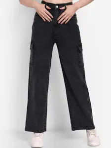 BROADSTAR Women Smart Wide Leg High-Rise Clean Look Stretchable Jeans