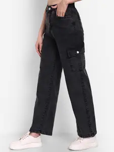 BROADSTAR Women Black Smart Wide Leg High-Rise Clean Look Stretchable Jeans
