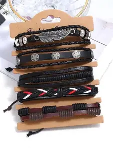 YouBella Men Set Of 5 Leather Wraparound Bracelet