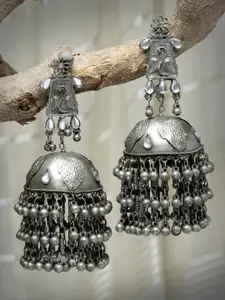 Moedbuille Silver-Plated Crystals Studded Dome Shaped Jhumkas