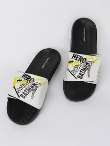 Bewakoof Men Black & White X Official Dc Comics Batman Printed Rubber Sliders