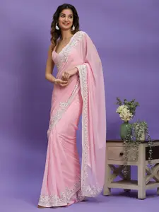 Koskii  Embroidered Sequinned Poly Georgette Saree