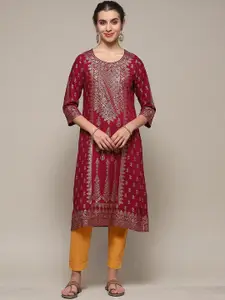 Biba Round Neck Straight Woven Design Kurta