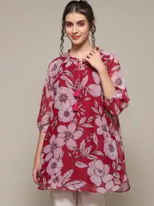 Biba Women Red Printed Flared Sleeves Sequinned Kurta
