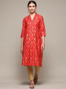 Biba Floral Woven Design Thread Work Detail V-Neck Kurta
