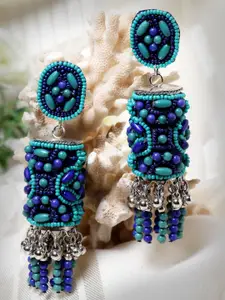 Moedbuille Silver-Plated Beaded Contemporary Drop Earrings