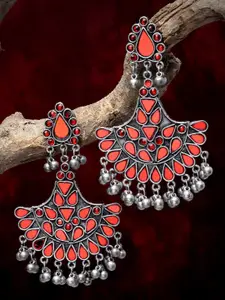 Moedbuille Silver-Plated Crescent Shaped Stone Studded Chandbalis