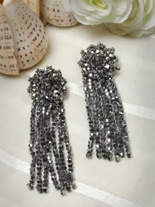 Moedbuille Silver-Plated Crystals Studded Contemporary Drop Earrings