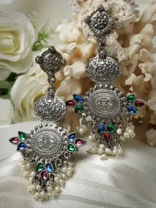 Moedbuille Silver-Plated Crystals & Pearls Shaped Drop Earrings