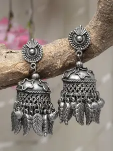 Moedbuille Silver-Plated Oxidised Dome Shaped Jhumkas