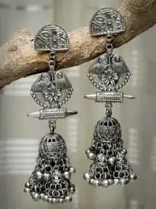 Moedbuille Silver-Plated Oxidised Dome Shaped Jhumkas