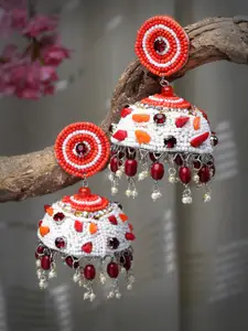 Moedbuille Silver-Plated Crystal-Studded Dome Shaped Jhumkas