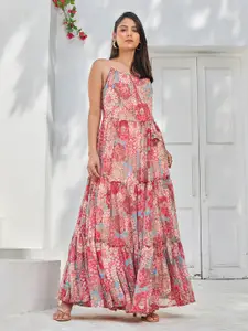 Biba Floral Printed Fit & Flare Tiered Maxi Dress