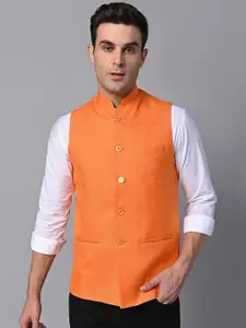 Vastraa Fusion Mandarin Collar Jute Cotton Nehru Jacket