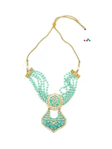 ODETTE Gold-Plated Stone-Studded & Beaded Necklace