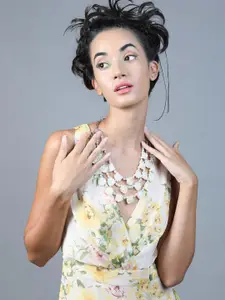 ODETTE Silver-Plated Beaded Layered Floral Detail Necklace