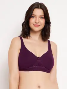 Clovia Purple Non Padded Full Coverage Rapid-Dry Cotton T-shirt Bra With All Day Comfort