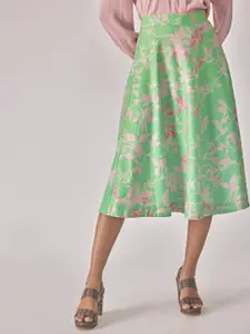 The Label Life Floral Printed Flared Midi Skirt