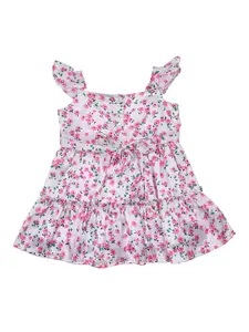 Doodle Infant Girls Floral Printed Square Neck Ruffles Detailed Fit & Flare Dress
