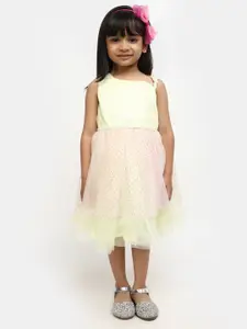 V-Mart Girls Embellished Shoulder Strap Gathered Cotton A-Line Dress