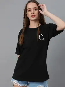 Kotty Graphic Printed Round Neck  Drop-Shoulder Sleeves Pure Cotton Oversized T-shirt