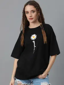 Kotty Graphic Printed Round Neck  Drop-Shoulder Sleeves Pure Cotton Oversized T-shirt