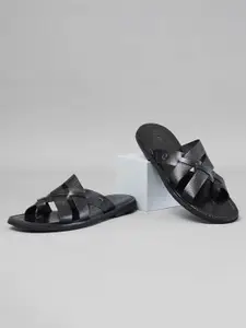 Ruosh Men Textured Leather Open Toe Comfort Sandals