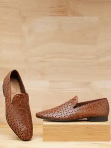 Ruosh Men Laser-Cut Detail Leather Formal Slip-On Shoes