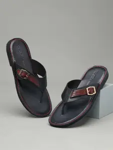 Ruosh Men Textured Leather Comfort Sandals With Buckle Detail